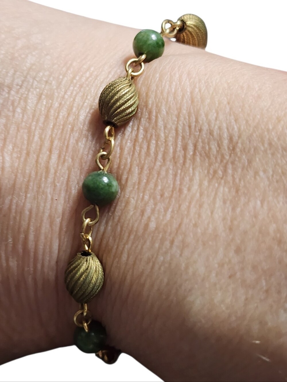 Vintage Curtis Creations 12kt Gold Filled Green Jade Link Bracelet